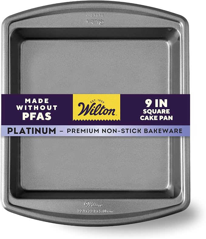 Wilton Platinum Non-Stick Square Pan, Stainless Steel, 9 x 9 in. | DURALAST Silicone Infused Double Coating, 5X More Durable with Anti-Warping Technology, Perfect for Brownies & Square Cakes