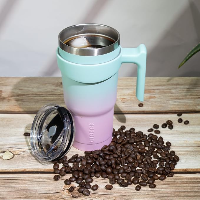 BJPKPK 20 oz Tumbler with Handle & Straw, Insulated Stainless Steel Mug | Double Wall Vacuum, Keeps Hot/Cold, Thermal Cup, BPA Free, Dishwasher Safe, Cupholder Fit, Coffee & Travel, Cherry Blossom