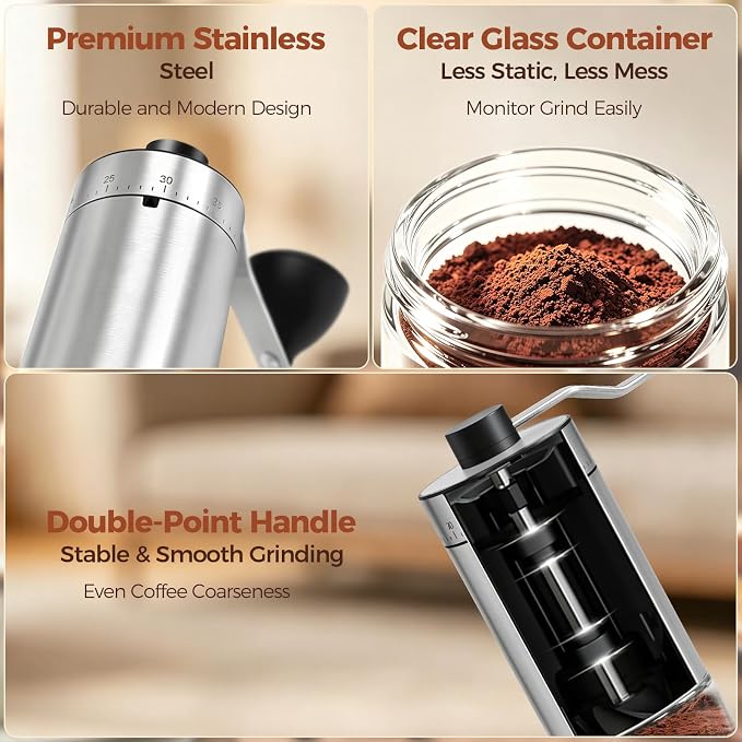 YQE Mini Manual Coffee Grinder with 40 External Grind Settings, Ceramic Conical Burr Hand Coffee Grinder, Portable Coffee Bean Mill for Espresso, Pour Over, French Press, Camping, Travel