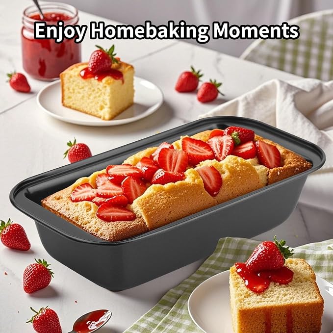 Novery 2PCS 8"x4" Non-Stick Carbon Steel Loaf Bread Baking Pans | Even Heating, Easy Release, For Homemade Bread Meatloaf Brownies Cakes, Sourdough, Lasagna, Rectangle Bakeware