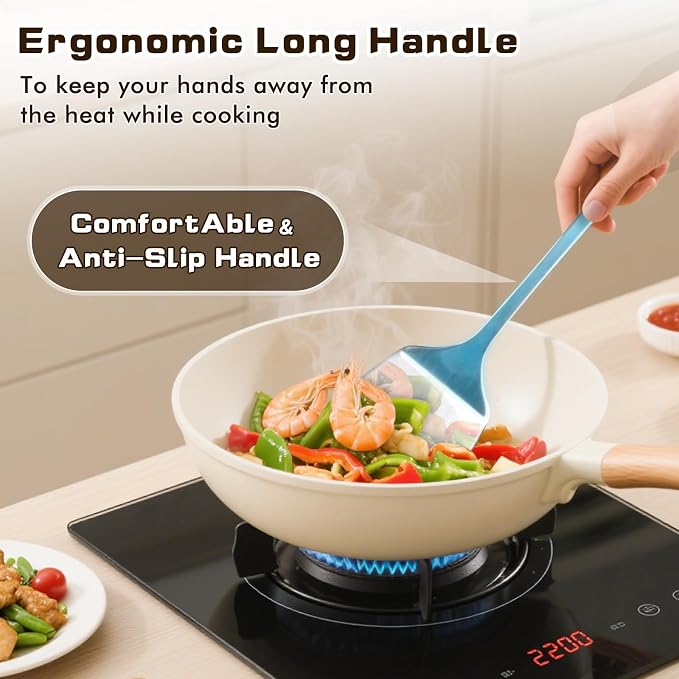 4 Pcs Cooking Utensils Set, Stainless Steel Kitchen Utensils, Heat Resistant Metal Kitchen Tools Include Slotted Turner Wok Spatula, Solid & Slotted Serving Spoon, Ladle, Easy to Clean, Silver