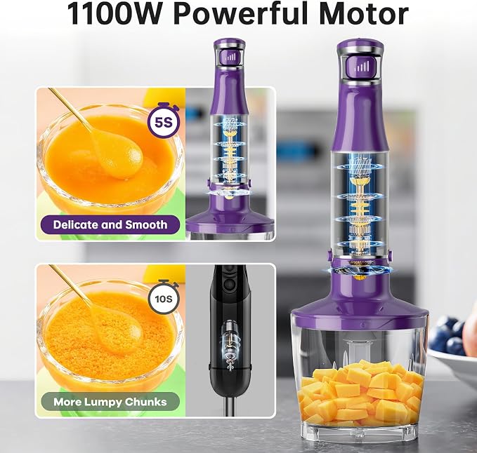 Turelar Immersion Blender Handheld 5 in 1 Hand Blender Set 1100W Heavy Duty | Trigger Variable Speed, Emulsion Stick Mixer with Food Processor, Whisk, Frother, for Soup, Puree, Baby Food, Anti-scratch