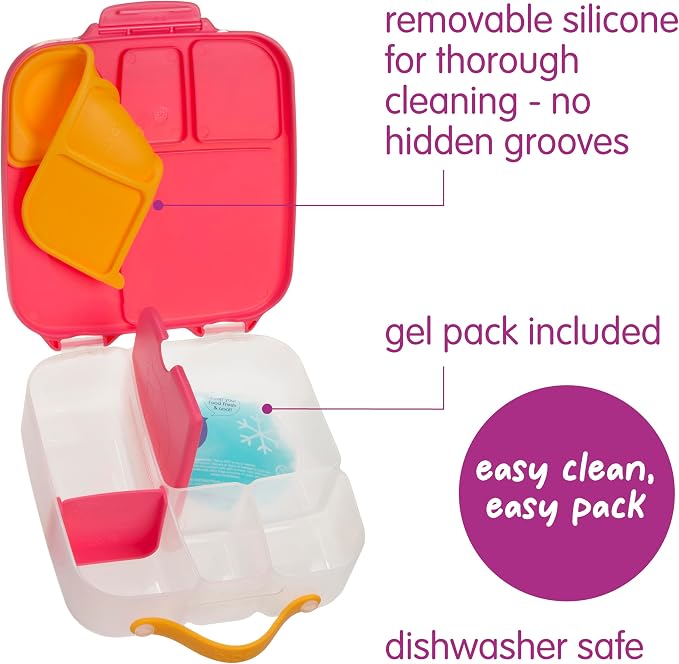 b.box Lunch Box, 8.5 Cup Bento Box for All Ages, Snack Box Food Containers | Lunch Box Kids + Adults, Lunch Containers, 4 Compartments, Leak Proof, Dishwasher Safe, BPA Free, PFAS Free—Strawberry Shake