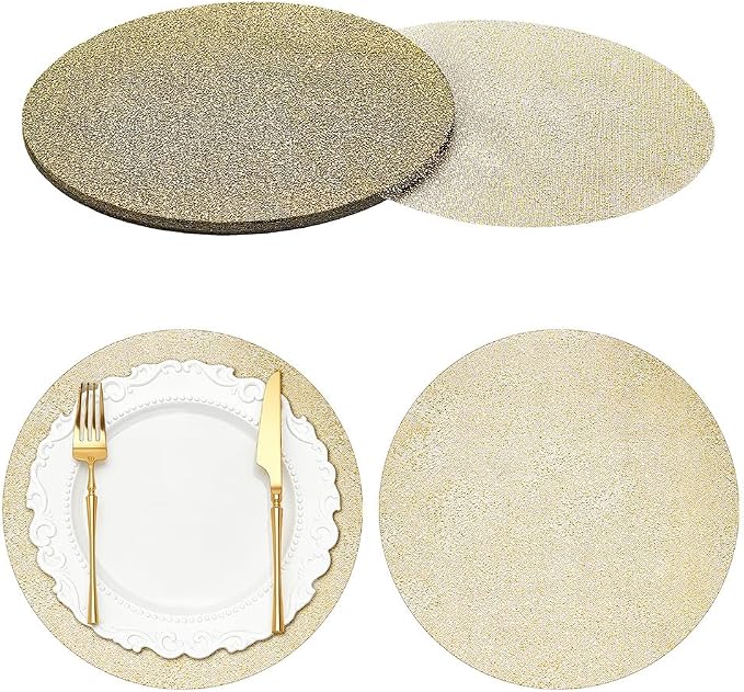 120PCS Disposable Gold Placemats Set, 13 in Black Gold Foil Table Mat Bulk | Metallic Mesh Pressed Round Charger Doilies for Table, Paper Placemats for Wedding Birthday Dining Party Home Decor
