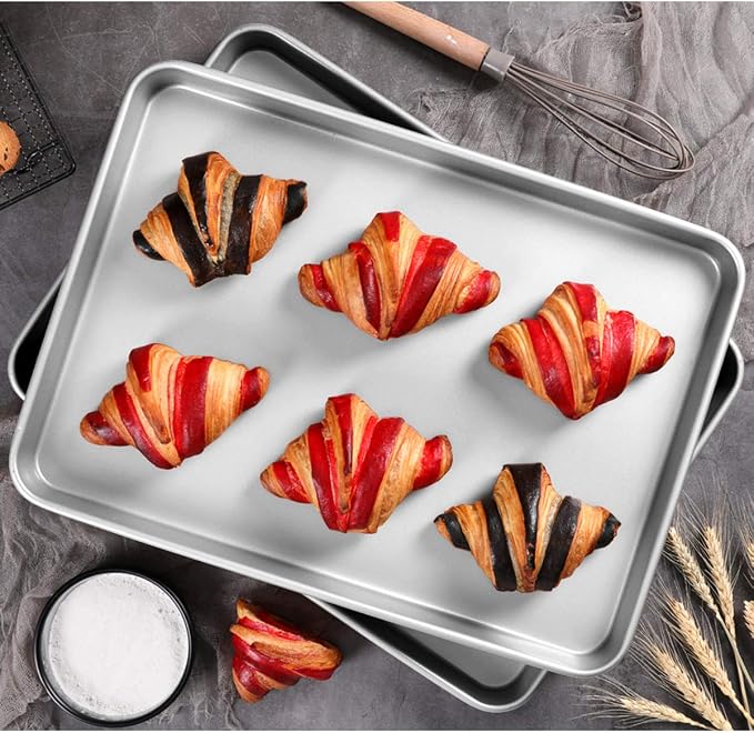 Baking Sheet Set of 2, Wildone Stainless Steel Baking Tray Cookie Pan, Size 20 x 14 x 1 Inch, Non Toxic & Heavy Duty & Easy Clean