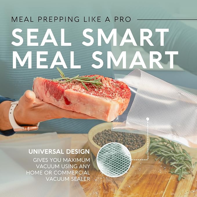 Avid Armor Food Vacuum Sealer Bags – 100-Pack, 11x16” Gallon Freezer Bags | Clear Food Storage Bags with Deep Embossed Airtight Suction – Heat Resistant, Non-BPA Meal Prep Bags with Easy Tear Notch