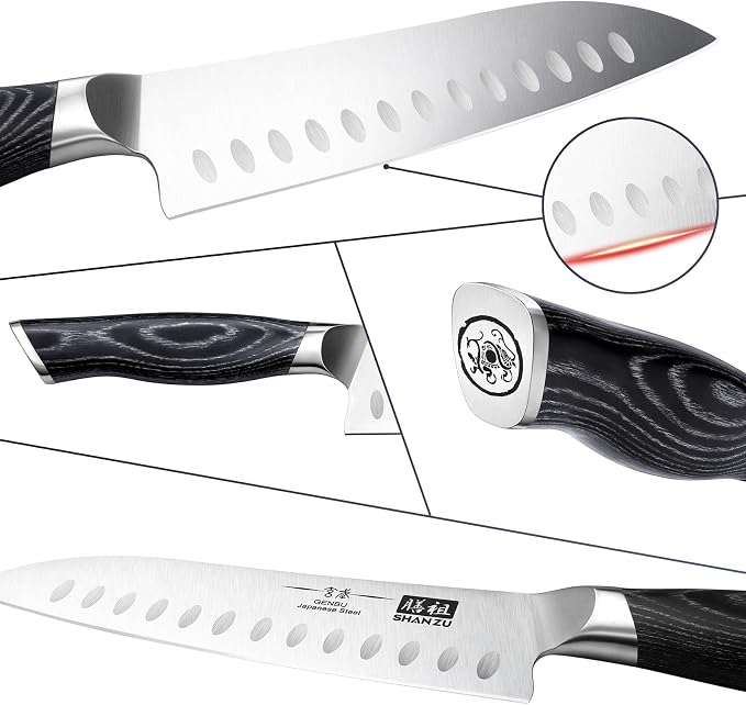 SHAN ZU 7 Inch Japanese Chef Knife, Professional Kitchen Knives | Japanese Super Steel Sharp Santoku Knife with K133 Ergonomic Handle, Black Tortoise Genbu Series