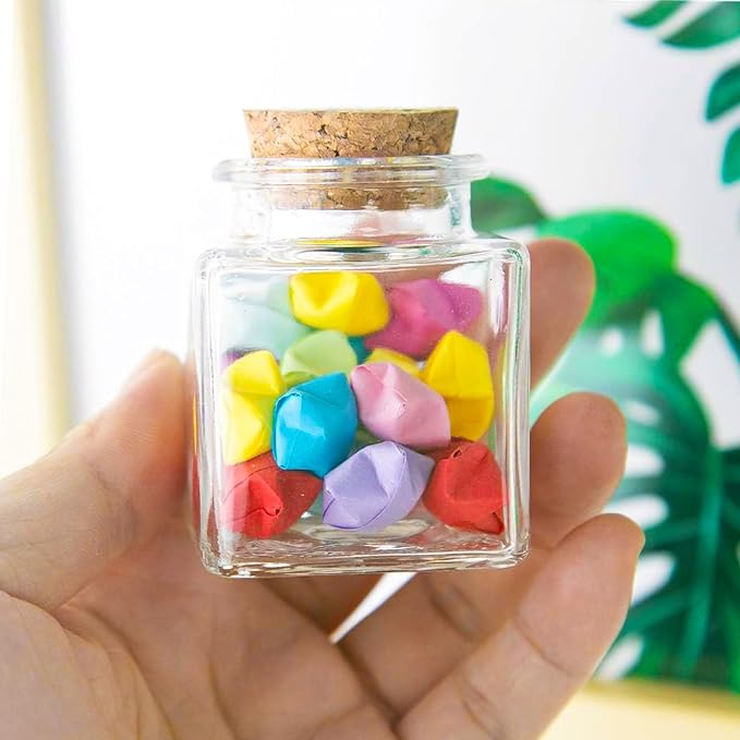 OurWarm 12 Pack Square Small Glass Bottles with Lids, 1.7OZ Mini Glass Jars with Cork Tag Label and Twine, Versatile Small Bottles for Candy Potion Spice DIY Crafts Gift Birthday Wedding Party Favors
