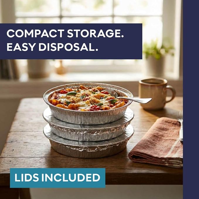 The Name 9" Round 50 Pack Aluminum Foil Pans Disposable Pie Tins, Mini Pans, Tart Baking Trays, Oven/Freezer Safe, Perfect for Apple Pie, Pumpkin Pie, Quiche, Pot Pie, Cobbler, Catering & Food Service