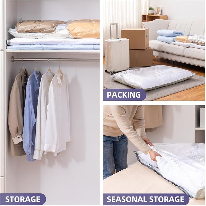 TAILI 6 Pack Vacuum Storage Bags, XXL Jumbo (47x39 Inch), Cream | Vacuum Seal Bags for Clothing, Comforter and Blankets, Bedding, Giant Space Saver for Huge Stuffed Toy
