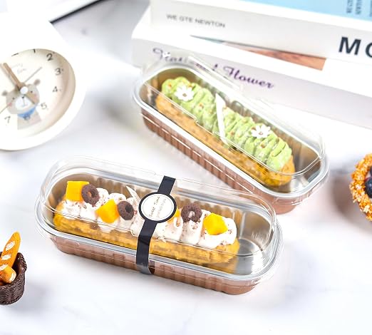 NPLUX Loaf Pans with Lids, 50 Pack Champagne 6.8oz for Weddings | Works for crumble cups, panna cotta, custard and snack servings; add the cover only after contents cool.