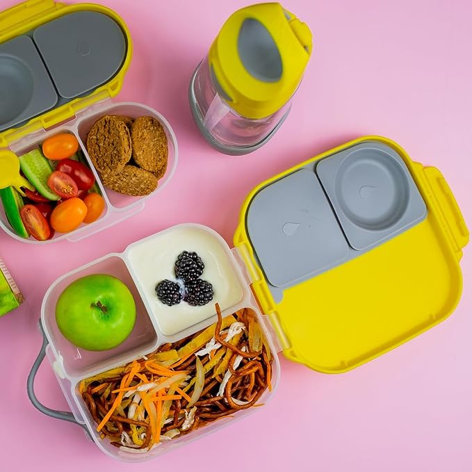 b.box Mini Lunch Box 2-Pack, Snack Containers for Kids, Lunch Box Kids | Bento Box for Kids, Sanck Box, Lunch Containers, Leakproof, Dishwasher Safe, PFAS + BPA Free, Ages 3+ — Lemon + Slate