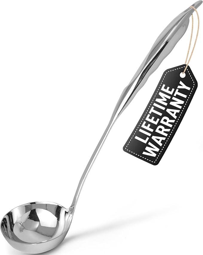 Zulay Kitchen Stainless Steel Soup Ladle - 13” Large Ladle for Soups, Stews & Sauces - Durable, Heat-Resistant, Rust-Proof & Dishwasher Safe Kitchen Utensil with Ergonomic Handle