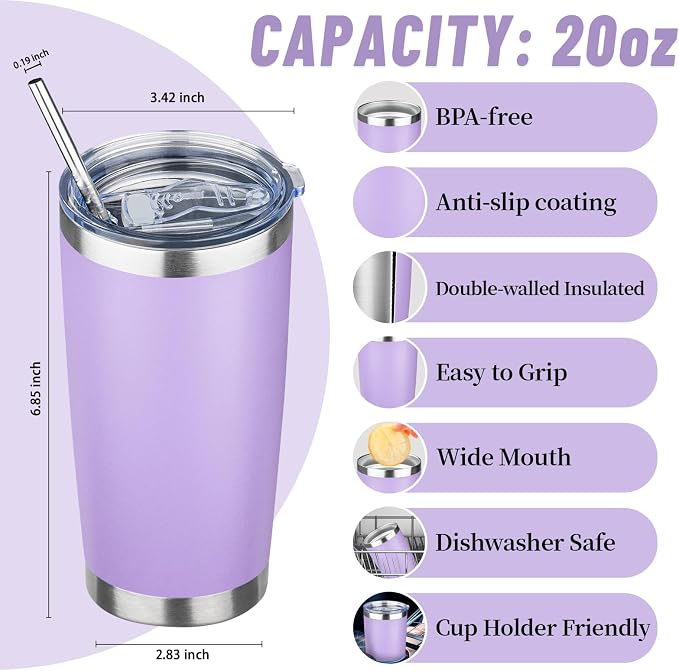 20 oz Tumbler with Lids and Straws, Stainless Steel Insulated Travel Coffee Mug, Double Wall Vacuum Insulated Tumblers, Powder Coated Coffee Tumbler for Cold & Hot Drinks (Mix Color-4, 4 Pack)