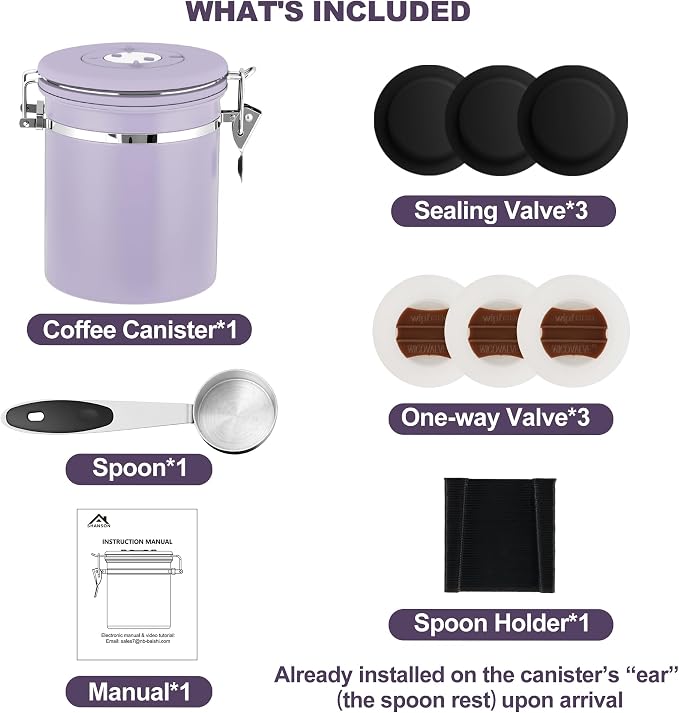 ShanSon Coffee Canister Airtight, Stainless Steel Bean Storage Container with Date Tracker & Scoop, Grounds Sugar Flour Tea Cereal Fits Kitchen Pantry, Ideal Gift for Coffee Lovers,22oz, Purple