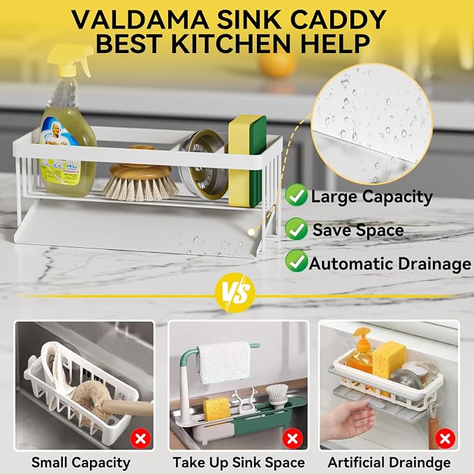 Kitchen Sink Caddy Organizer for Kitchen Countertop Organizers White | 304 Stainless Steel, Removable Drip Tray, Home Decor Accessories
