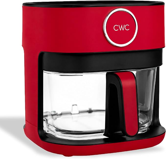 COOK WITH COLOR 1400W 5.5Qt Digital Kitchen Air Fryer with Glass Basket, 8 Presets Healthy Cooking Options, Bake, Fry, Reheat, 60-Min Timer, Adjustable Temperature Control 175°F–400°F, Red