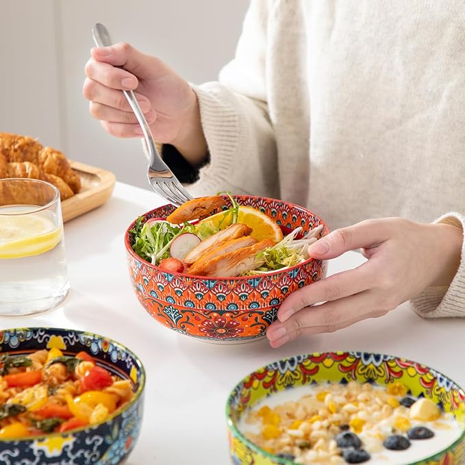 vancasso Cereal Bowls Set of 6, 28oz Porcelain Soup Bowls, Colorful | Bowls for Eating, Bohemian Ceramic Bowls for Salad, Fruit, Pasta, Microwave & Dishwasher Safe Bowls Set, Stackable Design
