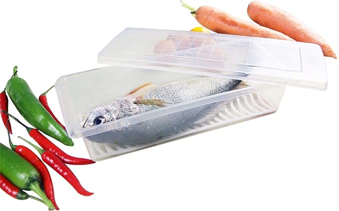 4PCS Food Storage Container, Plastic Food Containers Small | [With Removable Drain Plate and Lid], [Stackable Portable Freezer Storage Containers]-Tray to Keep Fruits, Vegetables, Meat