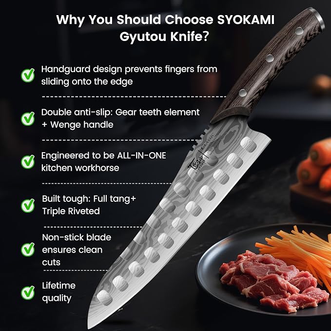Gyutou Chef Knife, 9.5 Inch Japanese Style Kitchen Knife | Ultra Sharp Durable Professional-grade for Slicing, Chopping, Dicing, Ergonomic Anti-slip Handle, Trusted by chefs