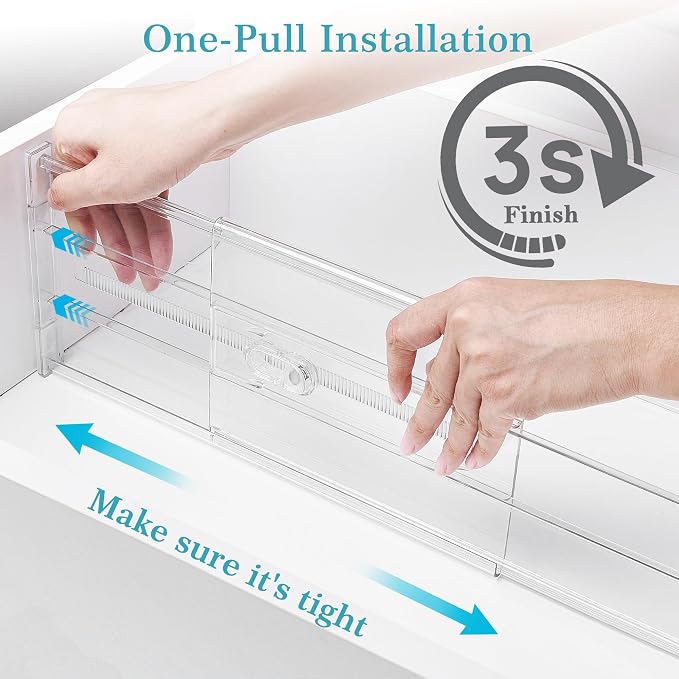 Vtopmart 6" Tall Upgrade Drawer Dividers, 12.8"-22.3" Expandable, 8 Pack | Deep Drawer Organizer, Big Drawer Separator, Clear plastic Adjustable Storage Divider for Dresser, Baby Supplies, Kitchenware