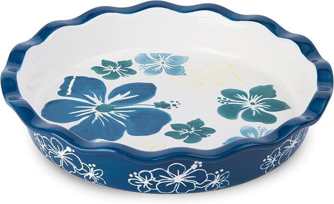 Pie Pan Ceramic Pie Plate, 9 inch Deep Dish Pie Pans, Nonstick Pie Pans for Baking, Blue and White Floral Pie Dish For Kitchen