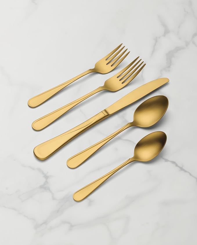 Oneida Flight Gold Satin 20-Piece 18/0 Silverware Set for 4, Flatware | satin finish, dishwasher safe | includes knives, forks, and spoons | heavy duty, cutlery set for kitchen and dining, utensils
