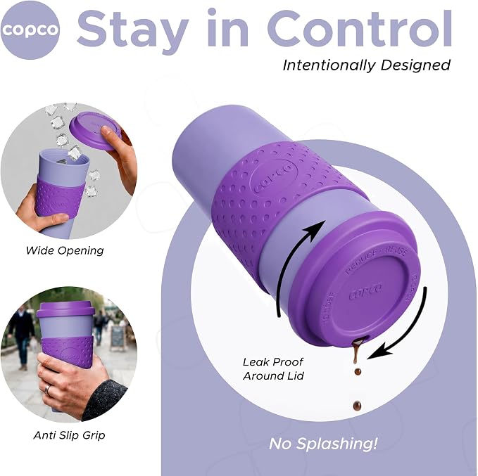 Copco Acadia Travel Mug, 16 Oz - Purple & Light Purple, Set of 2 | Reusable Double Wall Insulated Cup with Spill-Resistant Lid, Non-Slip Grip, Fits Car Cup Holders, Microwave & Dishwasher Safe