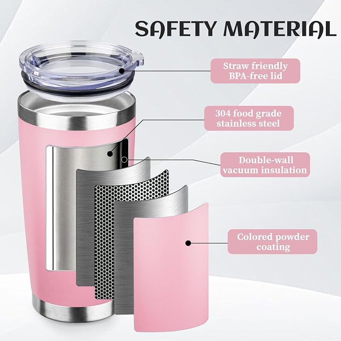 StarSpeed 6 Pack 20oz Stainless Steel Travel Coffee Tumbler,Light Pink | Travel Coffee Mug Bulk,Spill-proof Lid,Double Wall,BPA-free Travel Cups,Insulated Cup Fits Car Cupholders