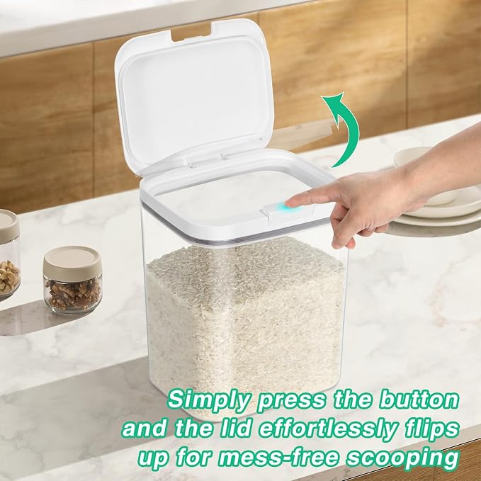 11 Lbs Rice Storage Container 5.8Qt Flour Sugar Containers with Flip-up Lid | Airtight BPA Free Dog Food Storage Bin Crystal-Clear Plastic Dry Food Holder for Kitchen Pantry Organization