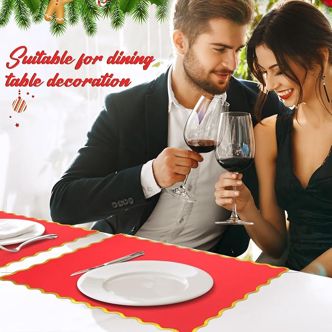 FoldTier 150 Pcs Disposable Paper Placemats Bulk 10"x14" Rectangle Place Mats with Scalloped Edges Dining Table Mat for Wedding Birthday Party Table Decoration(Red)