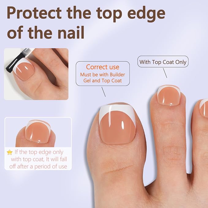 Misssix Press on Toenails Short, French Tip Toe Nails Square Brown | 150pcs Soft Gel Fake Toe Nail Tips Extensions for Women Nail Art DIY 15 Sizes