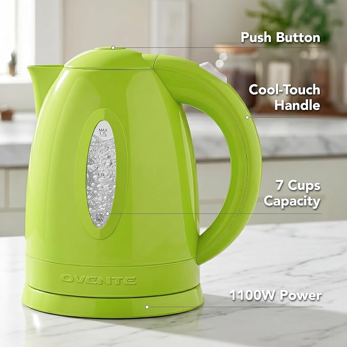 OVENTE 1.7L Electric Kettle with 1100W Fast Boiling Water, Green KP72G
