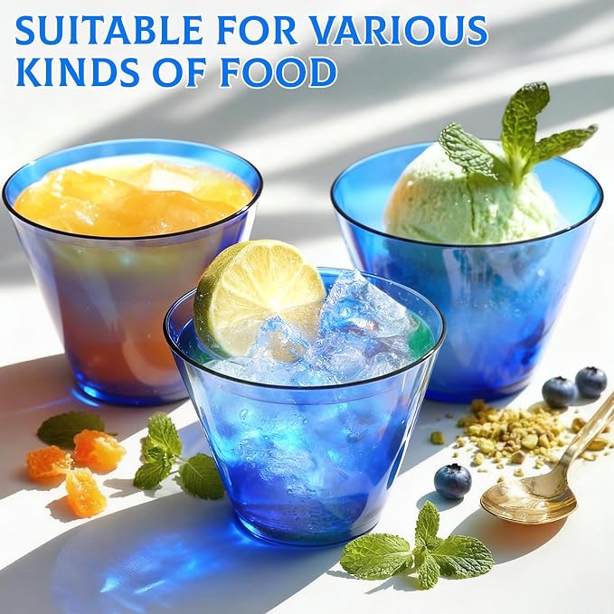 Glowserve 9 OZ Royal Blue Disposable Plastic Cups Cocktail Cup 50 Pack | Fancy Cocktail Cup,Stemless Wine Glass,Wedding Wine Glasses,Graduation Birthday,World Cup,Party Essentials