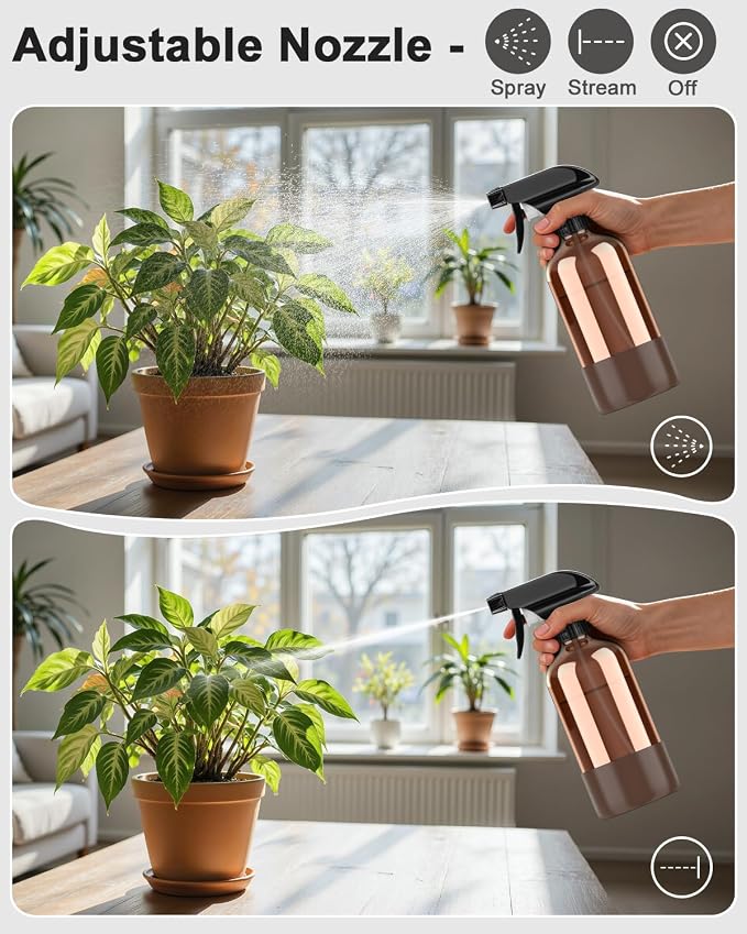 Bontip Amber Glass Spray Bottle, 16 oz with Brown Silicone Sleeve, 1 Pack | Refillable amber glass bottle, With protective silicone sleeve, BPA-free, UV shielding, Great for cleaning solutions,plants