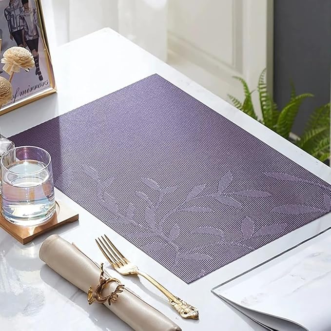 Leaf Placemats Set of 4 Non-Slip Heat-Resistant Vinyl Washable Place Mats for Kitchen Table Indoor Outdoor Durable (18"x12", Purple)