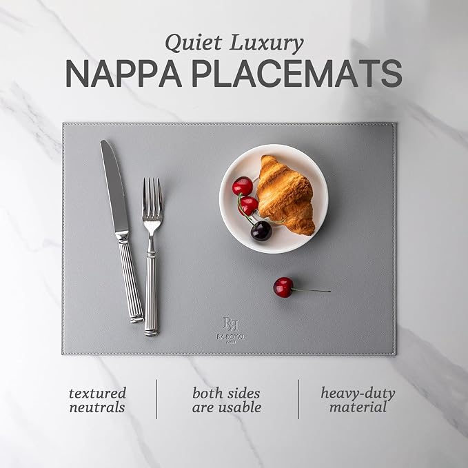 Baroyal Faux Leather Placemats Set of 8 Vinyl Washable Wipeable Table Mats for Kitchen Dining Table Heat Resistant Waterproof Modern Indoor/Outdoor Placemats Non-Slip Easy Clean Place Mats (Gray)