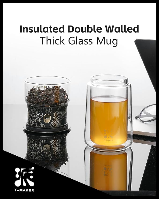 ZENS Glass Infuser Teapot, Cool One Touch Tea Maker For Loose Tea, Dragon | Modern Tea Diffusers, Magic Tea Pot with 9oz Insulated Mug and Portable Bag for Herbal Tea Lovers Gifts
