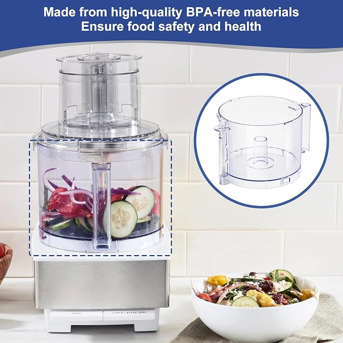 Top with 4 Locking Tabs DLC-005AGTXT1 Food Processor Work Bowl Replacement with Handle 14-Cup Compatible With Cuisinart DFP-14,Fits DFP-14NWBCT1 Work Bowl Cover