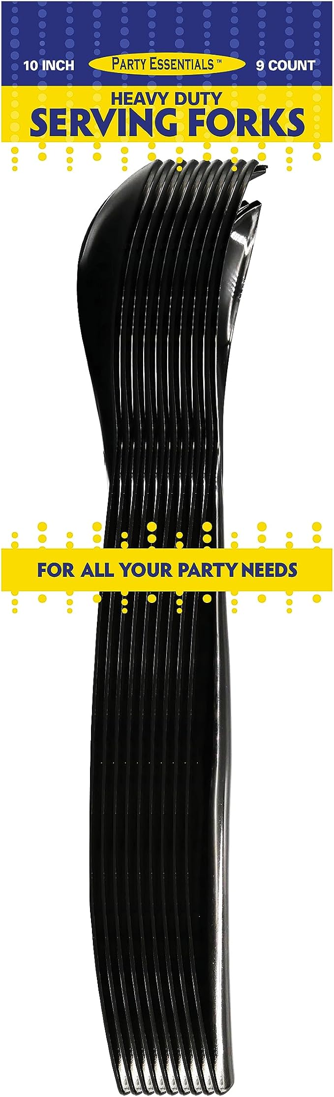 Party Essentials Disposable Heavy Duty Plastic Serving Utensils for Buffets Events Parties, 9-Count 10" Forks, Black