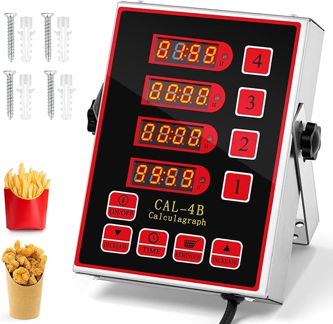 Relaxweex 1 Pack 4 Channel Kitchen Timers for Cooking, Commercial Digital Kitchen Timer with Loud Alarm, Large LCD Display, Restaurant Fryer, Chef, Baking Supplies