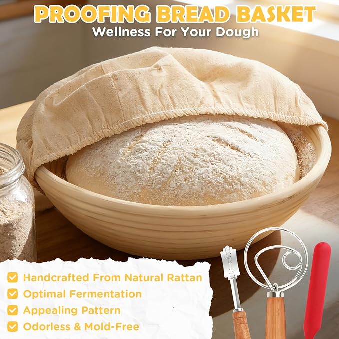 Enameled Cast Iron Dutch Oven Pot with Lid, 5QT Dutch Oven for Bread Baking | Round Bread Oven, Sourdough Bread Baking Supplies, Banneton Bread Proofing Basket, Starter Jar, Lame, Oven Safe up to 500°F