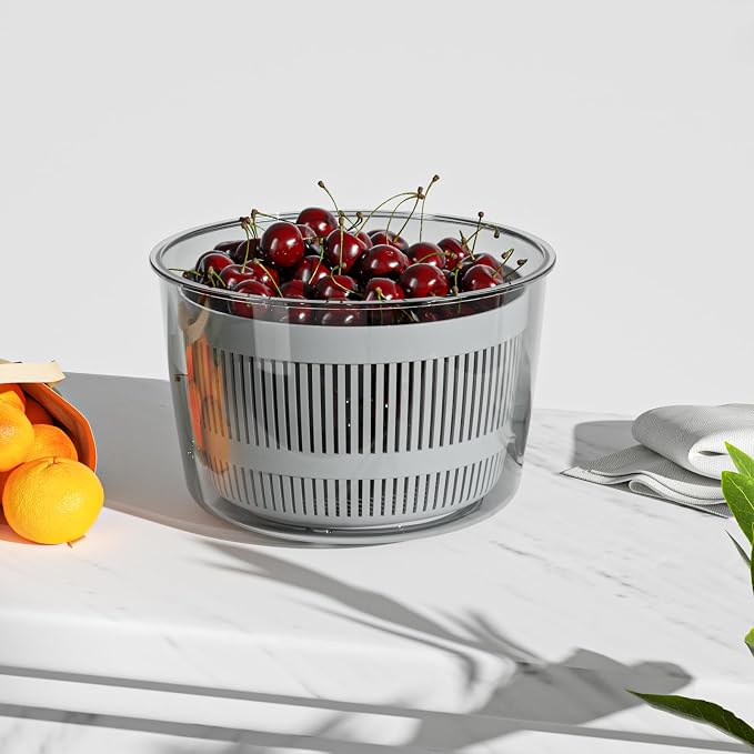 Cambom Salad Spinner Lettuce Spinner, Wash, Spin & Dry Salad Greens, Vegetable Washer Salad Dryer With Rotary Handle for Fruits & Vegetables, High Efficiency Vegetable Spinner Kitchen Gadget 3Qt White