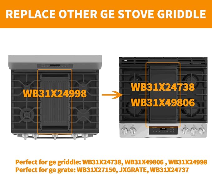 Upgraded WB31X24738 Griddle Replacement Parts for GE Stove Parts WB31X49806 Cast Iron Center Griddle Plate WB31X24998 19.5" x 9" General Electric Gas Range Burner Griddle GE Cooktop Flat Top Pan