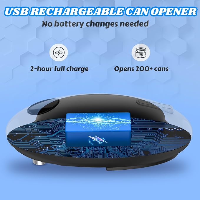 CEVING USB Rechargeable Electric Can Opener, One-Touch & Hands-Free | Battery Operated Cordless Design with Magnetic Lid Holder and Smooth Edge Cutting, Ideal for Seniors, Fits All Standard Cans