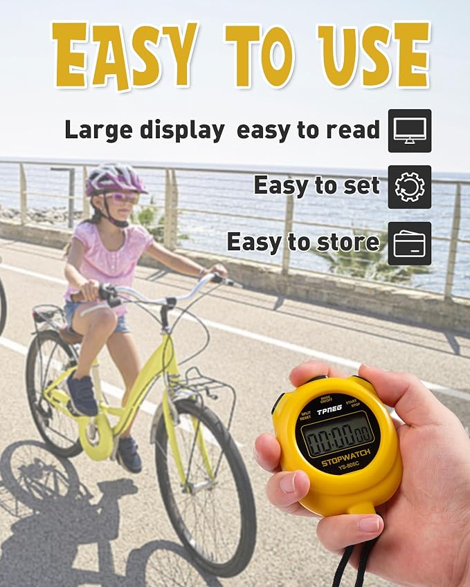 TPNEG Simple Stopwatch Timer - Easy to Use, Set Up, Read, and Carry - Large Display - On/Off, AAA Battery - Ideal for Coaches, Track and Field, Soccer Referees, Sports, Classroom