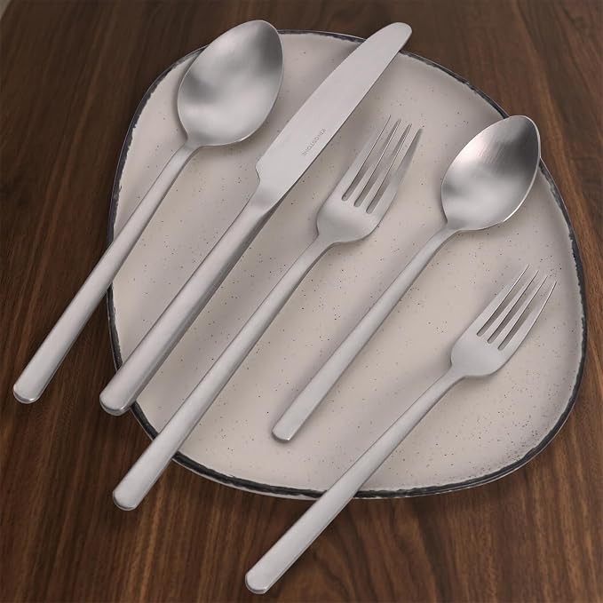 30 Pieces Silverware Set, Flatware Cutlery Set for 6, 18/10 Stainless Steel Silverware Utensils Minimalist Design Dishwasher Safe, Matte Silver