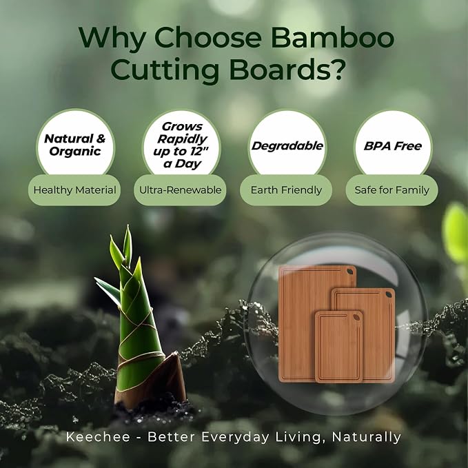 Keechee Bamboo Cutting Board, Wood Chopping Block & Charcuterie for Kitchen | Deep Juice Grooves, Built-in Handles, Non Toxic Butcher Block for Meat, Vegetables, Cheese and Fruits, Gifts Ready