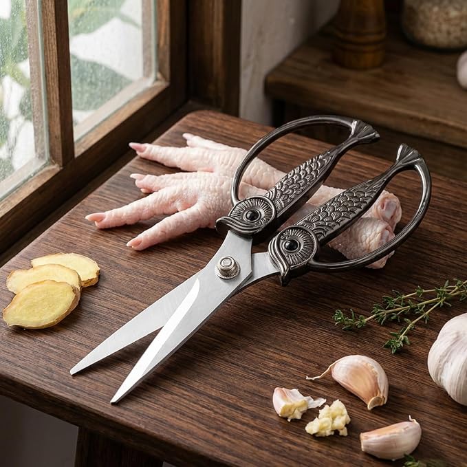 XSNBRD Kitchen Shears Sharp, Black Gun Stainless Steel Owl Scissors. | 3.5mm stainless blades,ergonomic owl handle,dishwasher safe,versatile cutting for kitchen and outdoor.