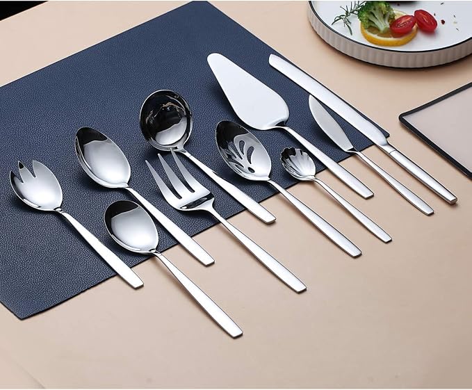 Silverware Serving Set 10 Pieces, Berglander Stainless Steel Flatware Serving Set, Serving Spoon, Silver Serving Utensil, Anti Rust(10 Pieces)